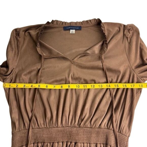 NWT Tommy Hilfiger Brown Faux Suede Fit & Flare Keyhole Tie Dress Womens Size 10 - Picture 11 of 14
